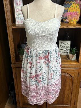 Lily Rose White Floral Mini Dress with Pink Accents